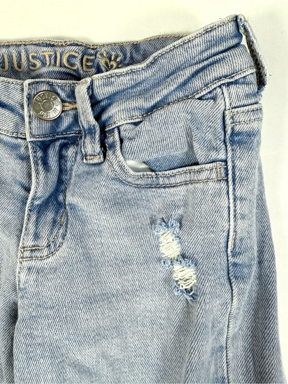 JUSTICE Girls Cargo Wide Leg Jeans 6 Light Wash Baggy Skater Y2K Denim Street